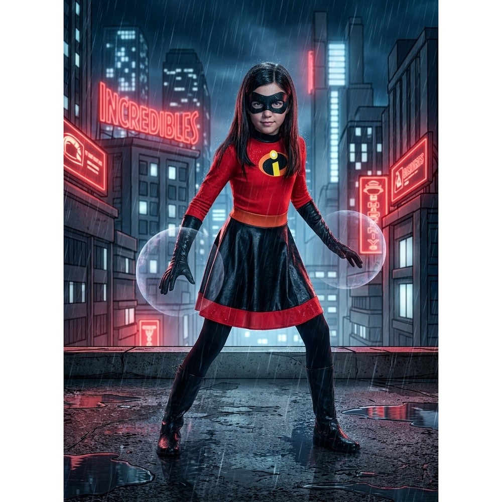 Disney Incredibles 2 Violet Costume Girls Size 10-12 Dress Mask Gloves Leggings